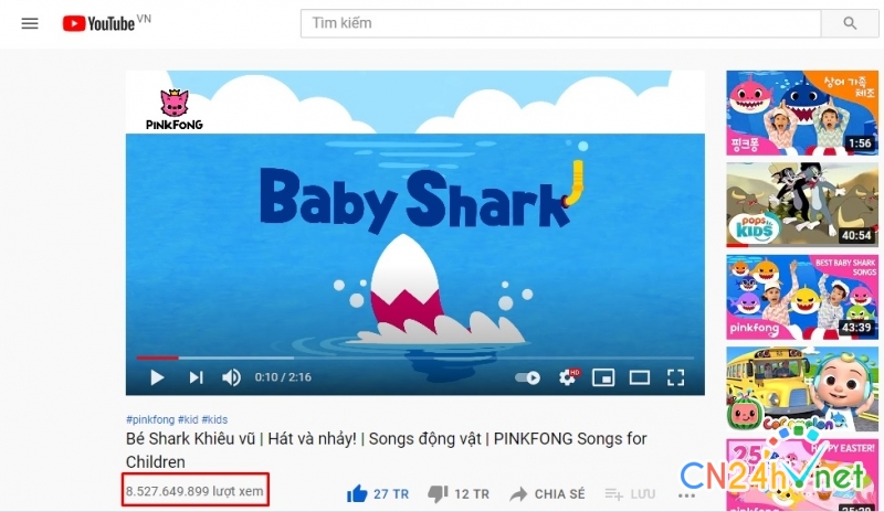 youtube  baby shark vuot 8 5 ty view johnny yes papa chuan bi chiem hang 3